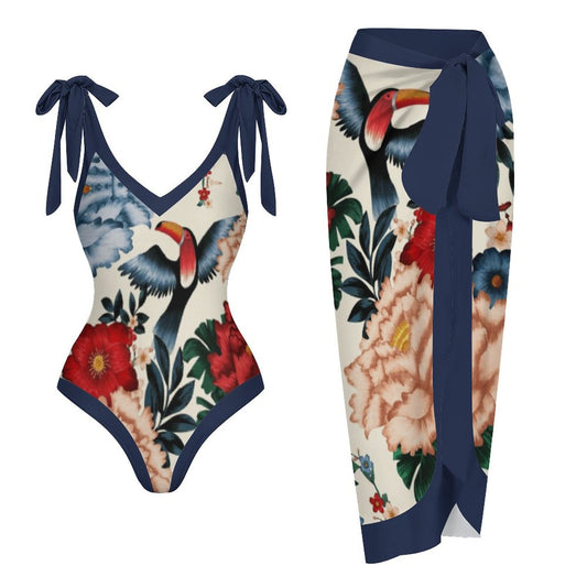 Casual Printed One-Piece Swimsuit And Cover Up 2305104408