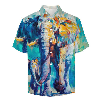 Men's Canvas Art Elephant Print Vacation Hawaiian Shirt 2305106498