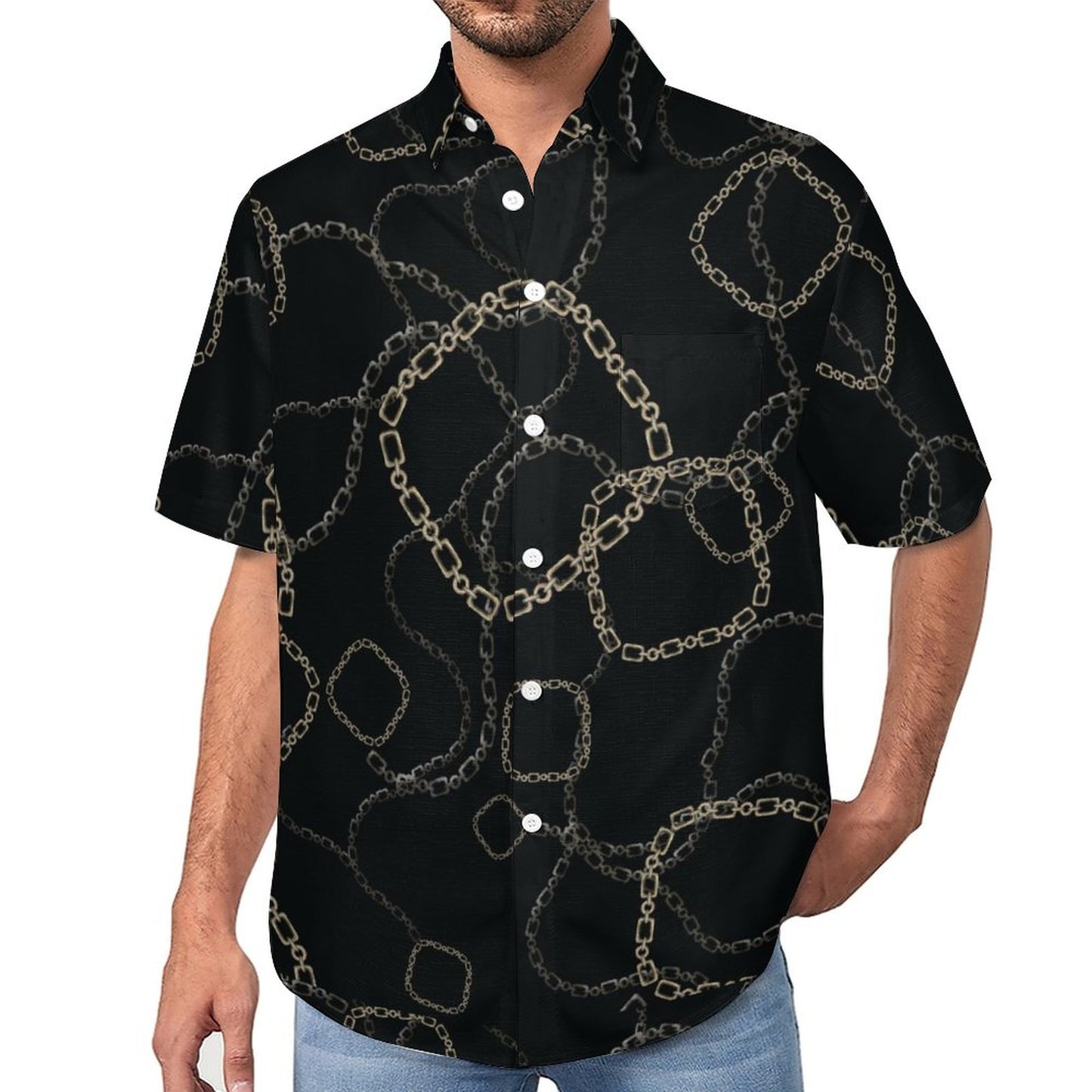 Men's Geometric Chain Print Vacation Hawaiian Shirt 2306104057