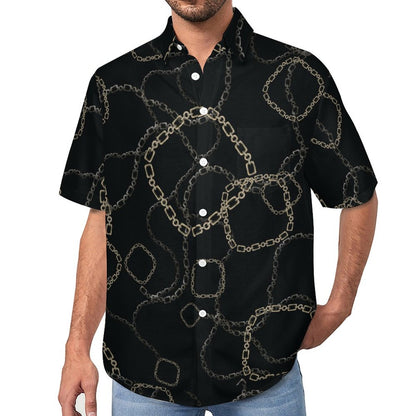 Men's Geometric Chain Print Vacation Hawaiian Shirt 2306104057