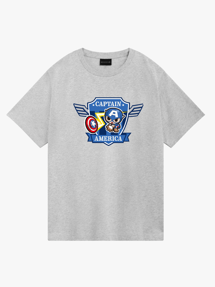 Women's Casual Little Captain America Printed Round Neck Short Sleeve T-Shirt