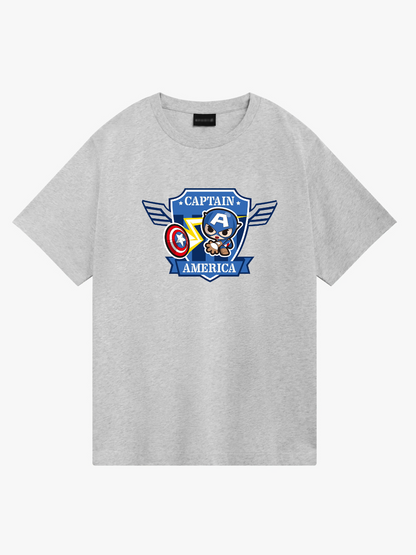 Women's Casual Little Captain America Printed Round Neck Short Sleeve T-Shirt