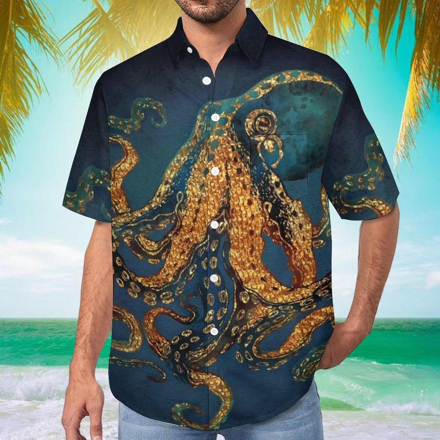 Men's Hawaiian Print Lapel Shirt 2304106415