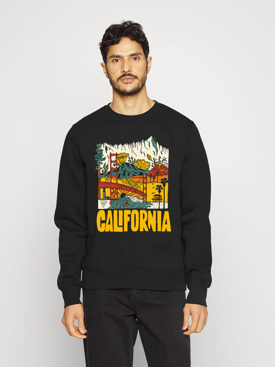 Men's Round Neck Casual California Printed Long Sleeve Sweatshirt