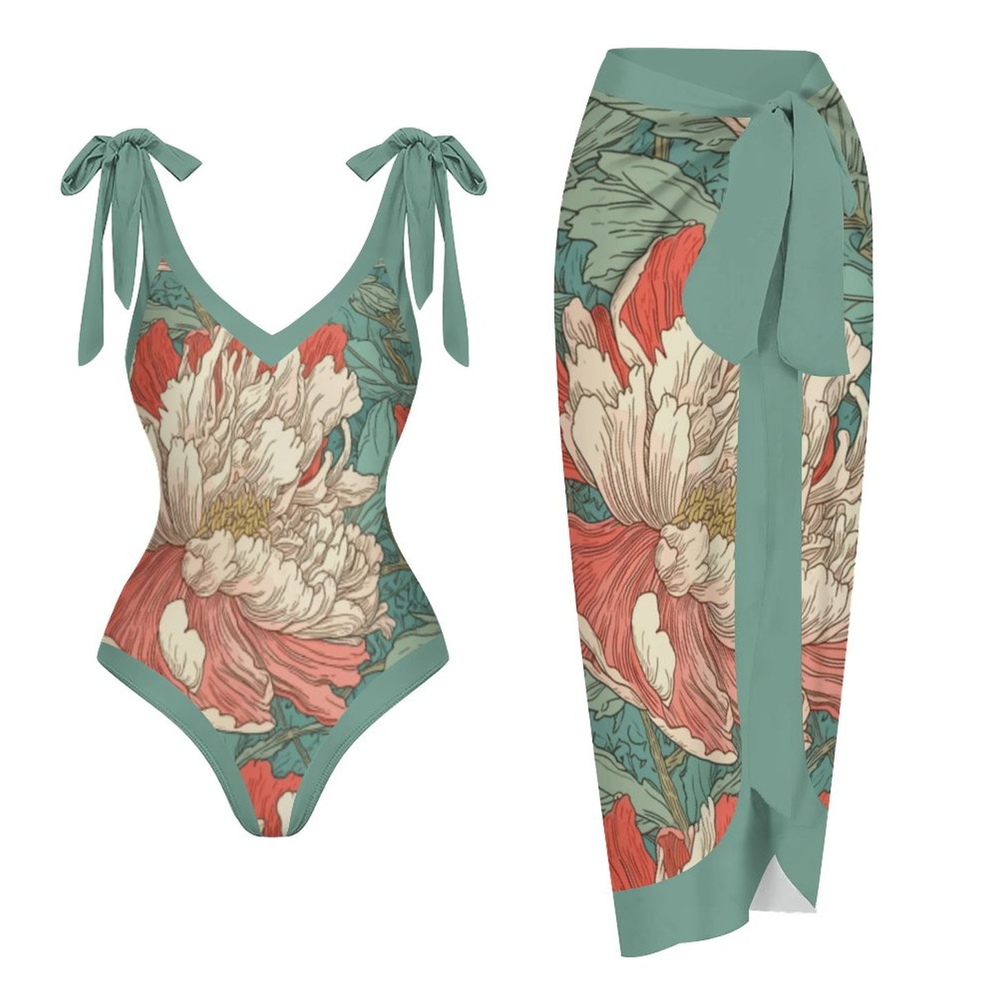 Casual Printed One-Piece Swimsuit And Cover Up 2305104112