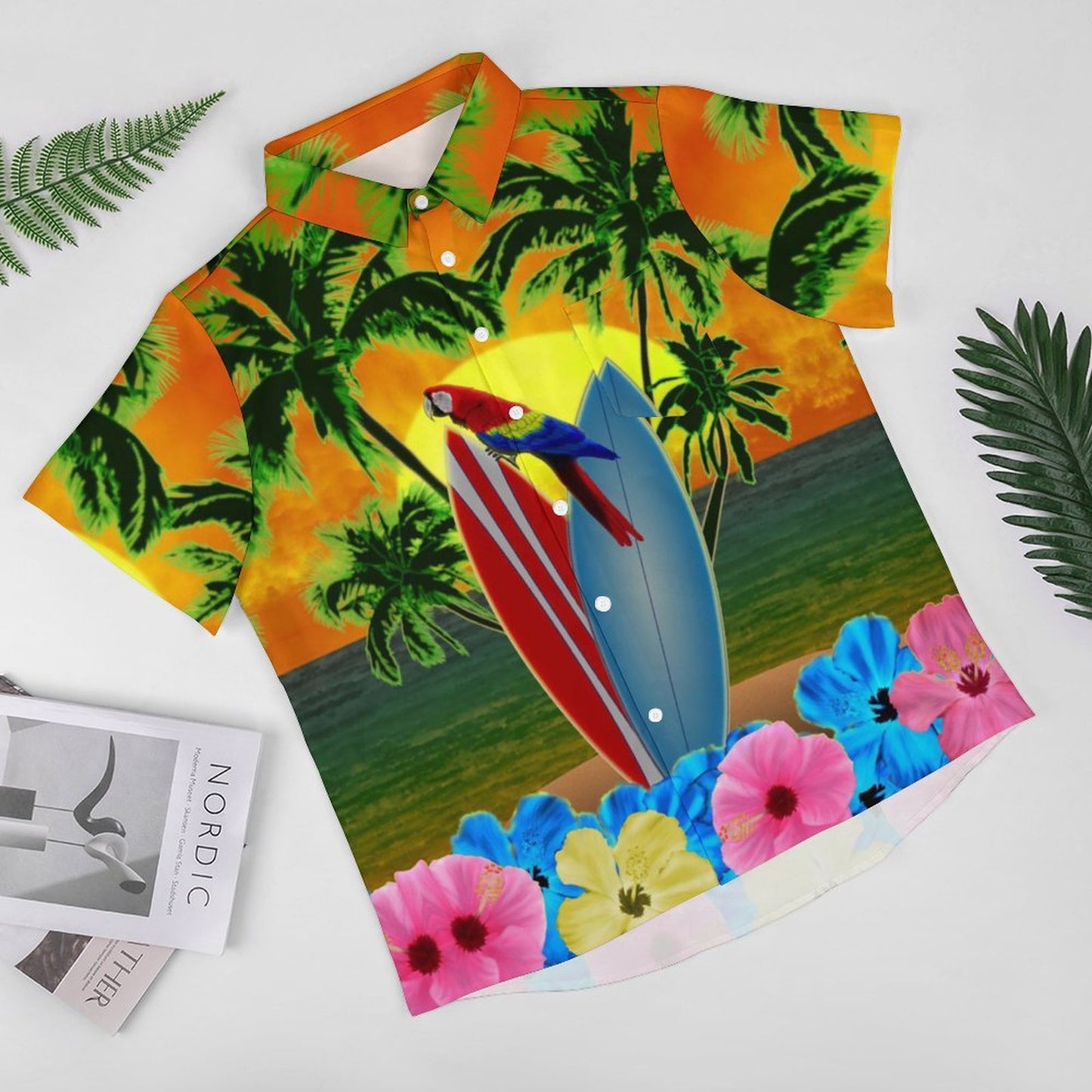 Men's Sunny Beach Surfboard Printed Casual Short Sleeve Shirt 2306102514
