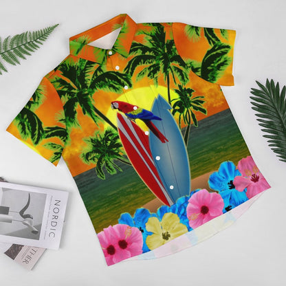 Men's Sunny Beach Surfboard Printed Casual Short Sleeve Shirt 2306102514