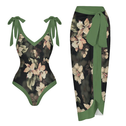 Casual Printed One-Piece Swimsuit And Cover Up 2305103364