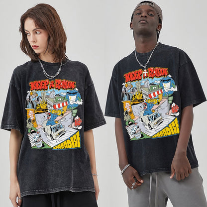 Unisex Vintage Solid Wash Denim T-Shirts