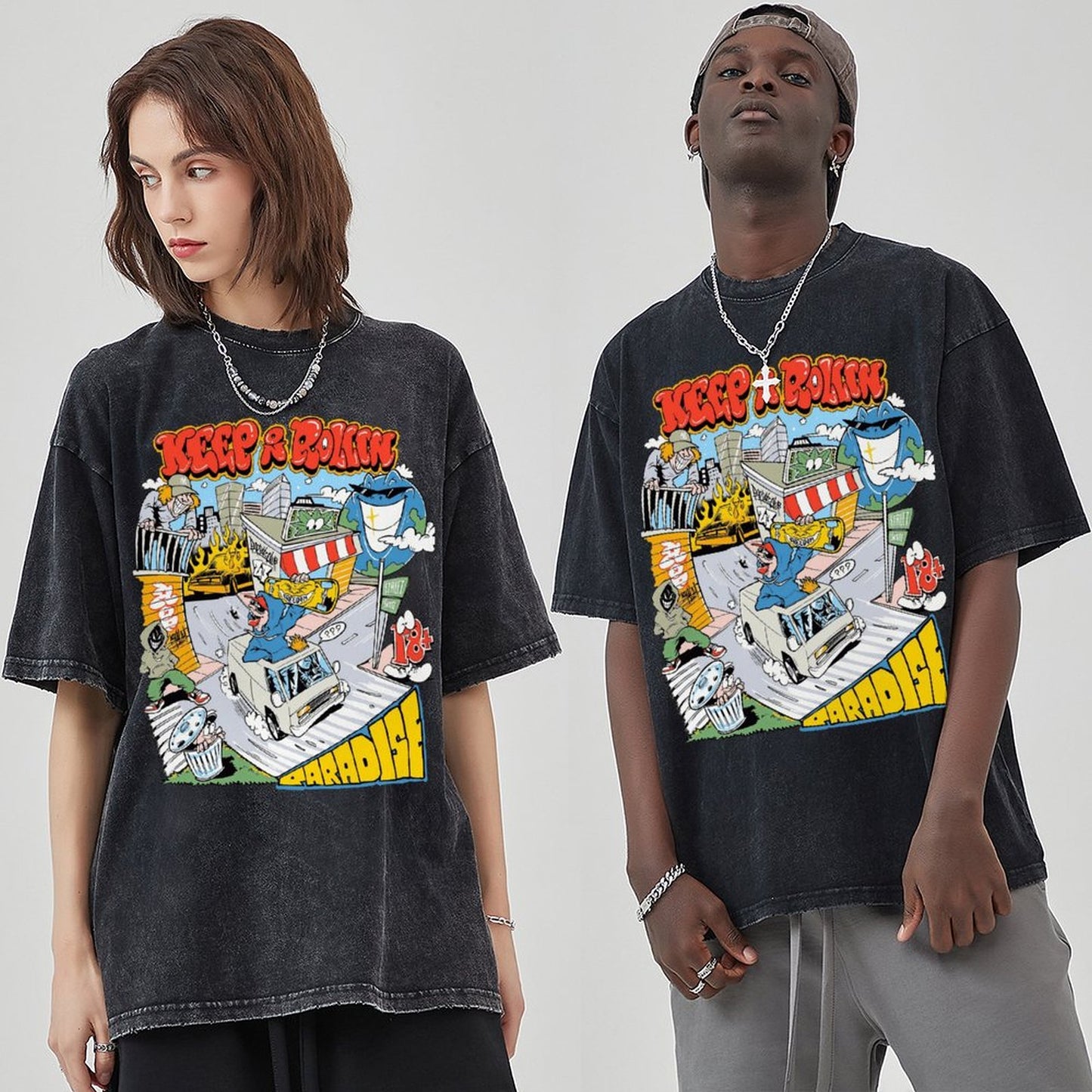 Unisex Vintage Solid Wash Denim T-Shirts