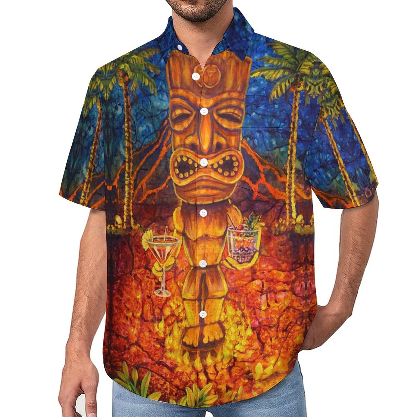 Tiki Chest Pocket Short Sleeve Hawaiian Shirt 2306100696