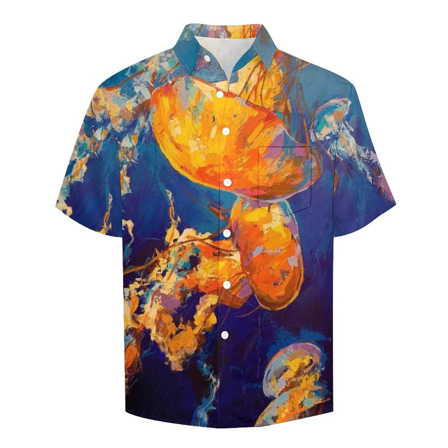 Men's Oil Painting Art Jellyfish Print Vacation Hawaiian Shirt 2305106500