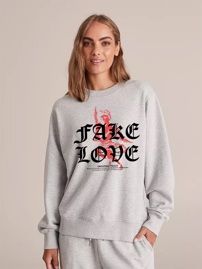Unisex Round Neck Casual Peace Love Printed Long Sleeve Sweatshirt