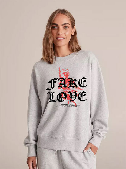 Unisex Round Neck Casual Peace Love Printed Long Sleeve Sweatshirt