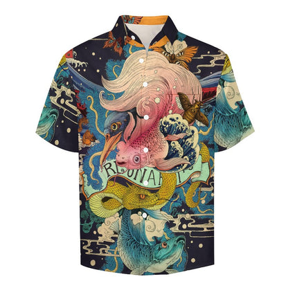 Men's Ukiyo-e Sea Life Print Vacation Hawaiian Shirt 2305107206