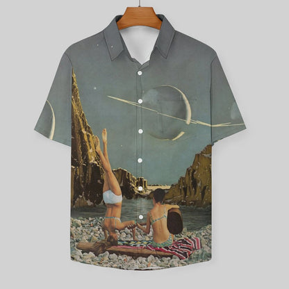 Men's Saturn Art Print Casual Short Sleeve Shirt 2306102364
