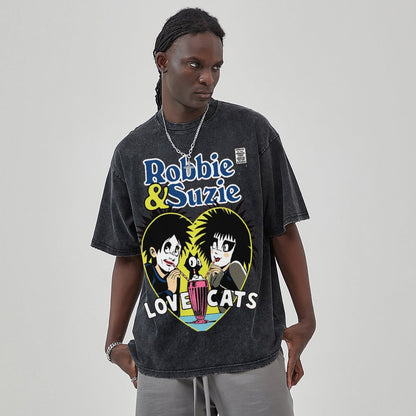 Unisex Vintage Solid Wash Denim T-Shirts