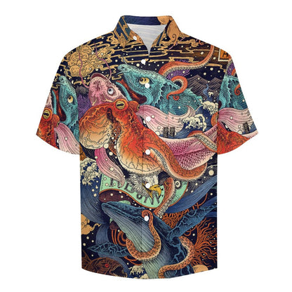 Men's Ukiyo-e Sea Life Print Vacation Hawaiian Shirt 2305106996