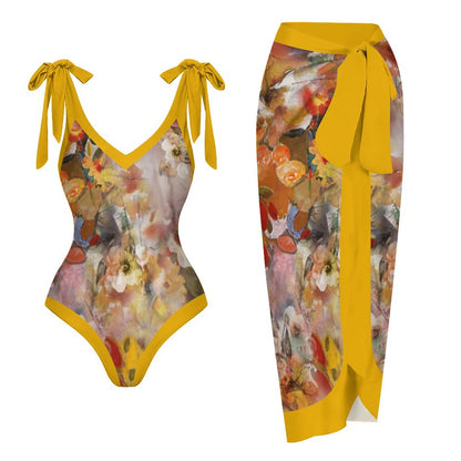 Casual Printed One-Piece Swimsuit And Cover Up 2305102698