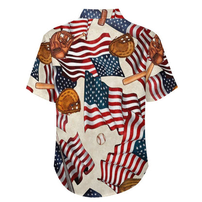 Men's American Flag Baseball Painted Print Vacation Hawaiian Shirt