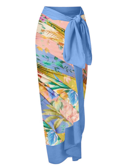 Deep V Vintage Print One Piece Swimsuit Set