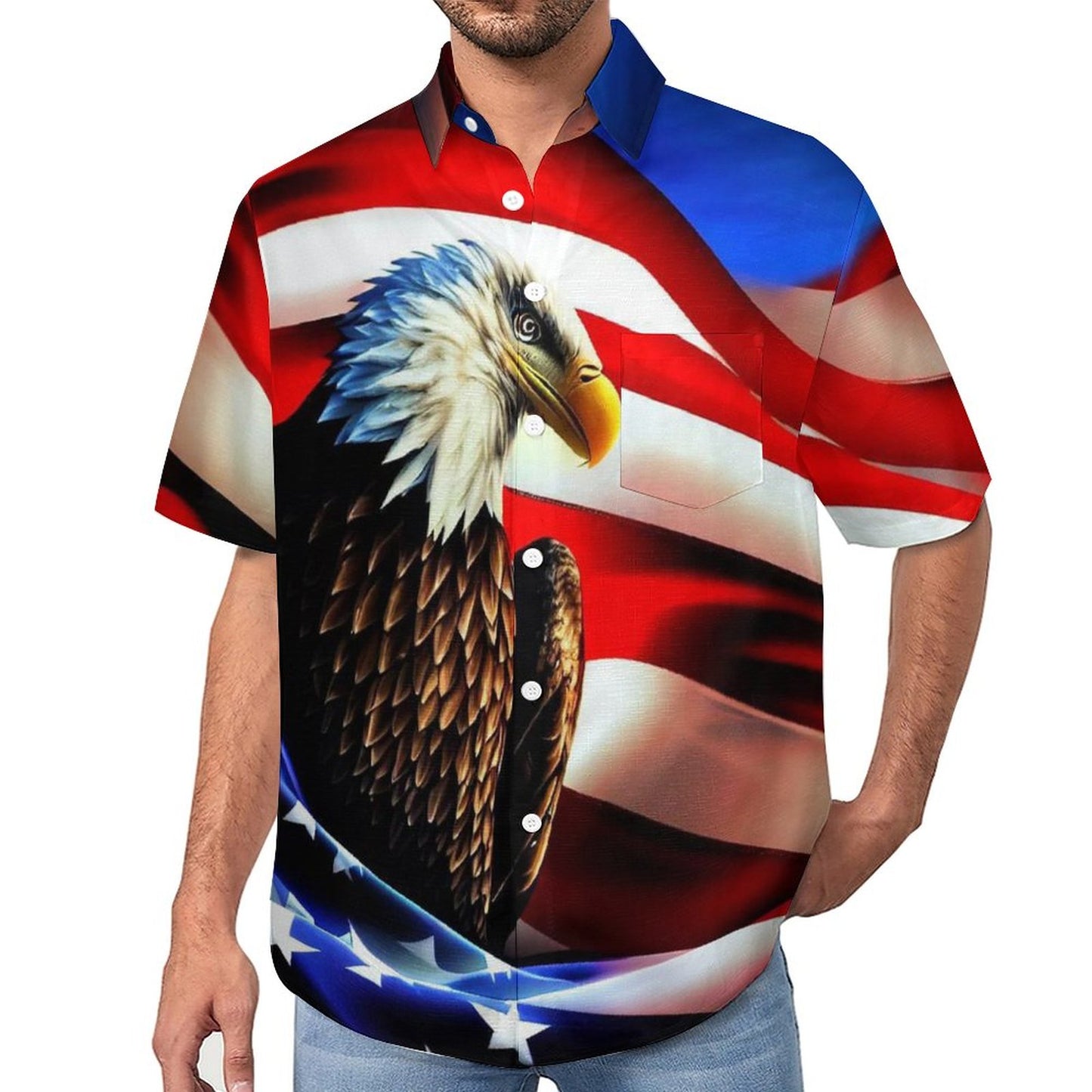 Men's Eagle American Flag Print Vacation Hawaiian Shirt 2305106651