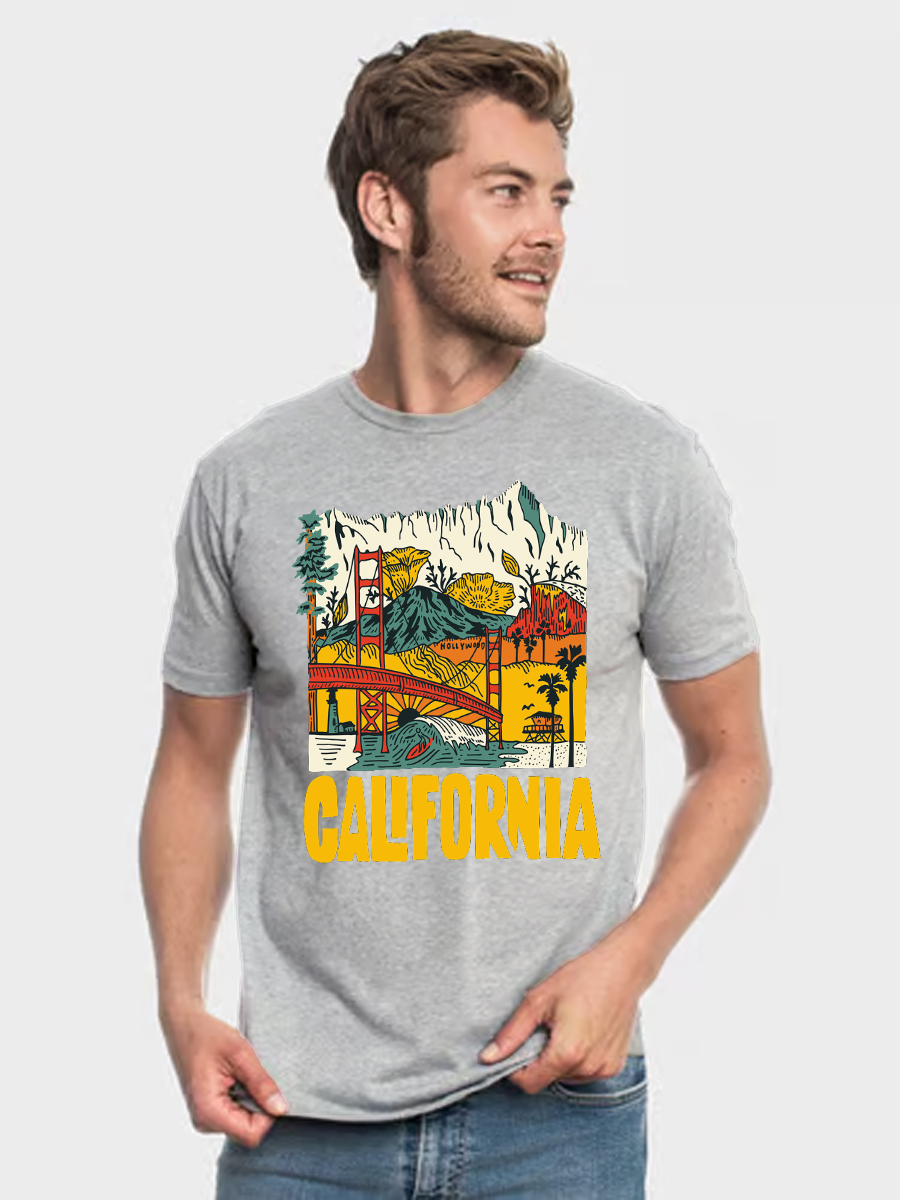 Men's Casual California Printed Round Neck Short Sleeve T-Shirt