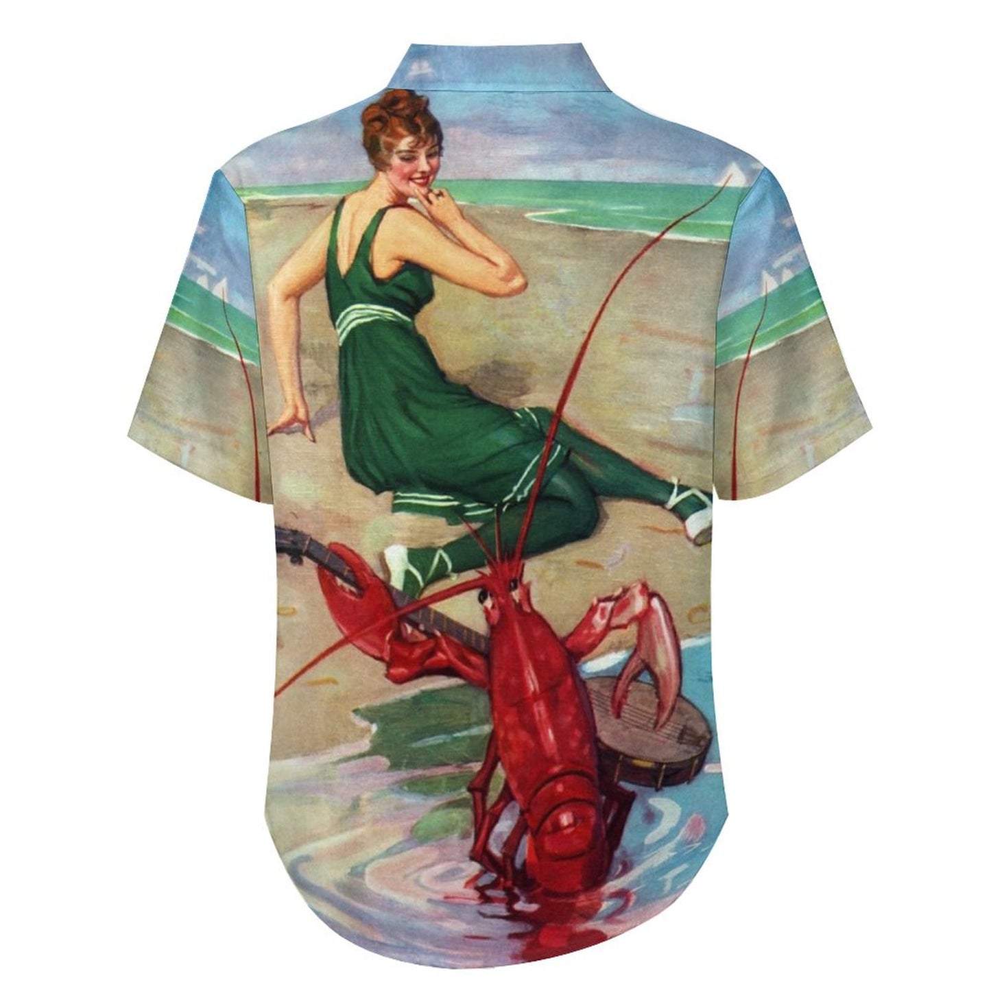 Vintage Belle Lobster Chest Pocket Short Sleeve Hawaiian Shirt 2306100698