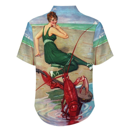 Vintage Belle Lobster Chest Pocket Short Sleeve Hawaiian Shirt 2306100698