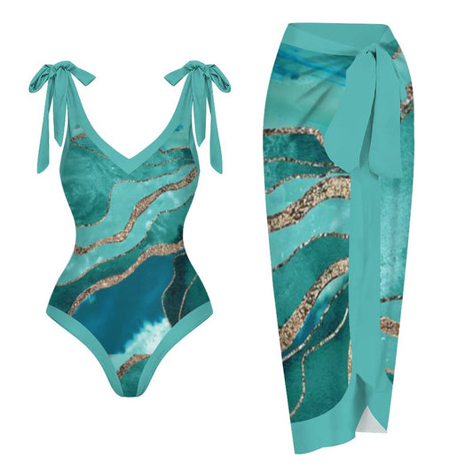 Casual Printed One-Piece Swimsuit And Cover Up 2305102699