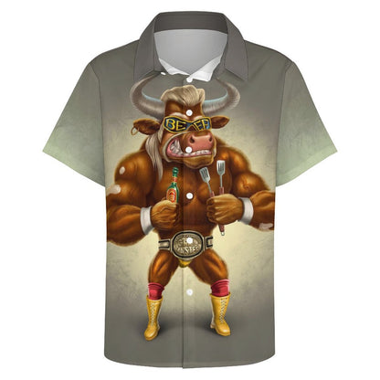 Bull Gradient Print Hawaiian Men's Casual Shirt