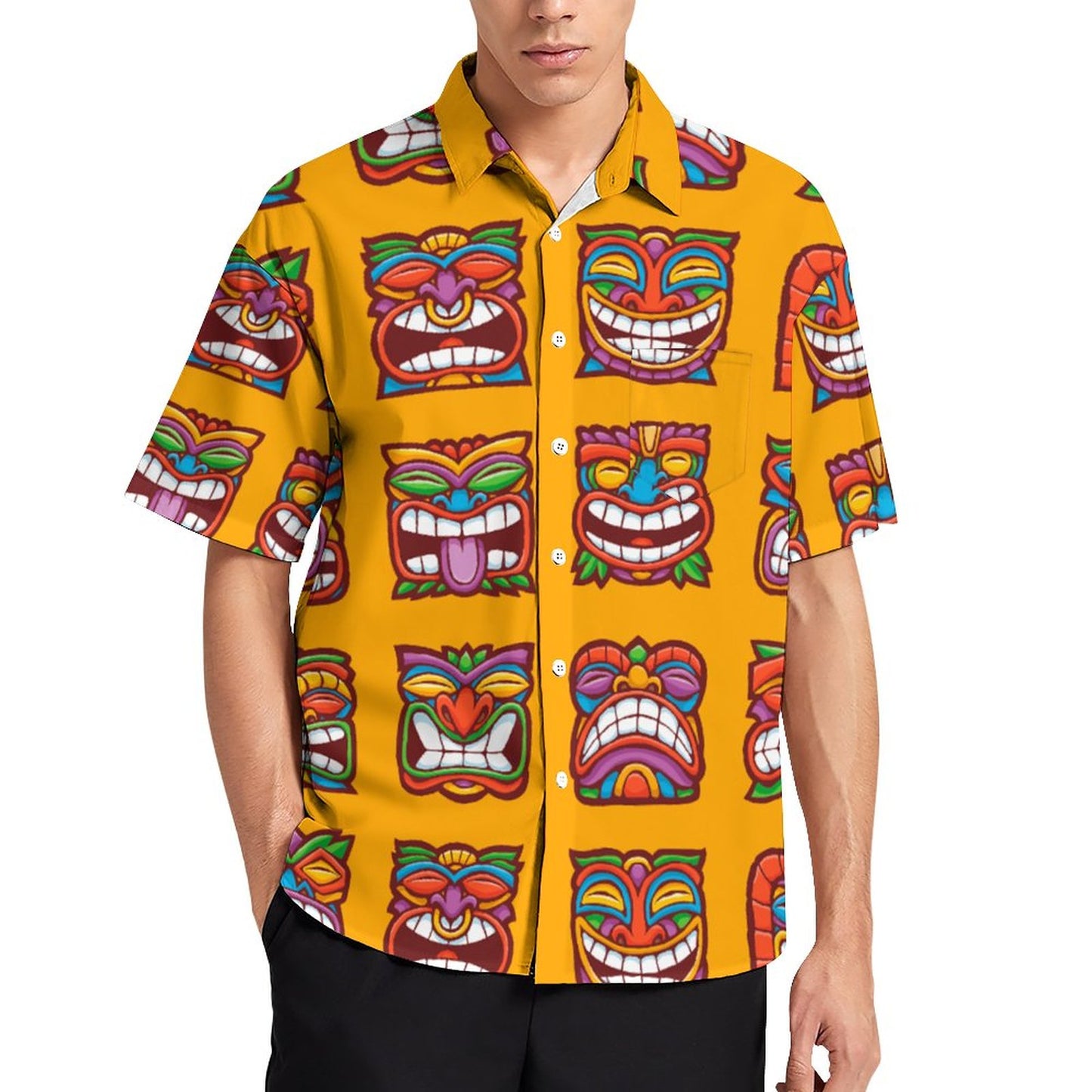 Men's TIKI Print Casual Short Sleeve Shirt 2306102579