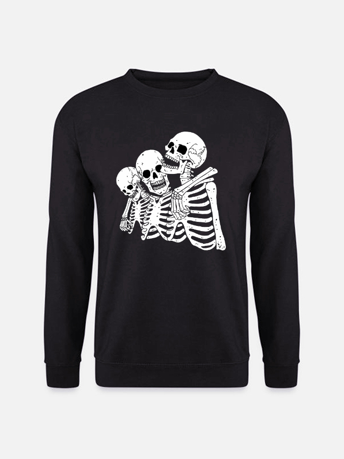 Unisex Round Neck Casual Skeleton Printed Long Sleeve Sweatshirt