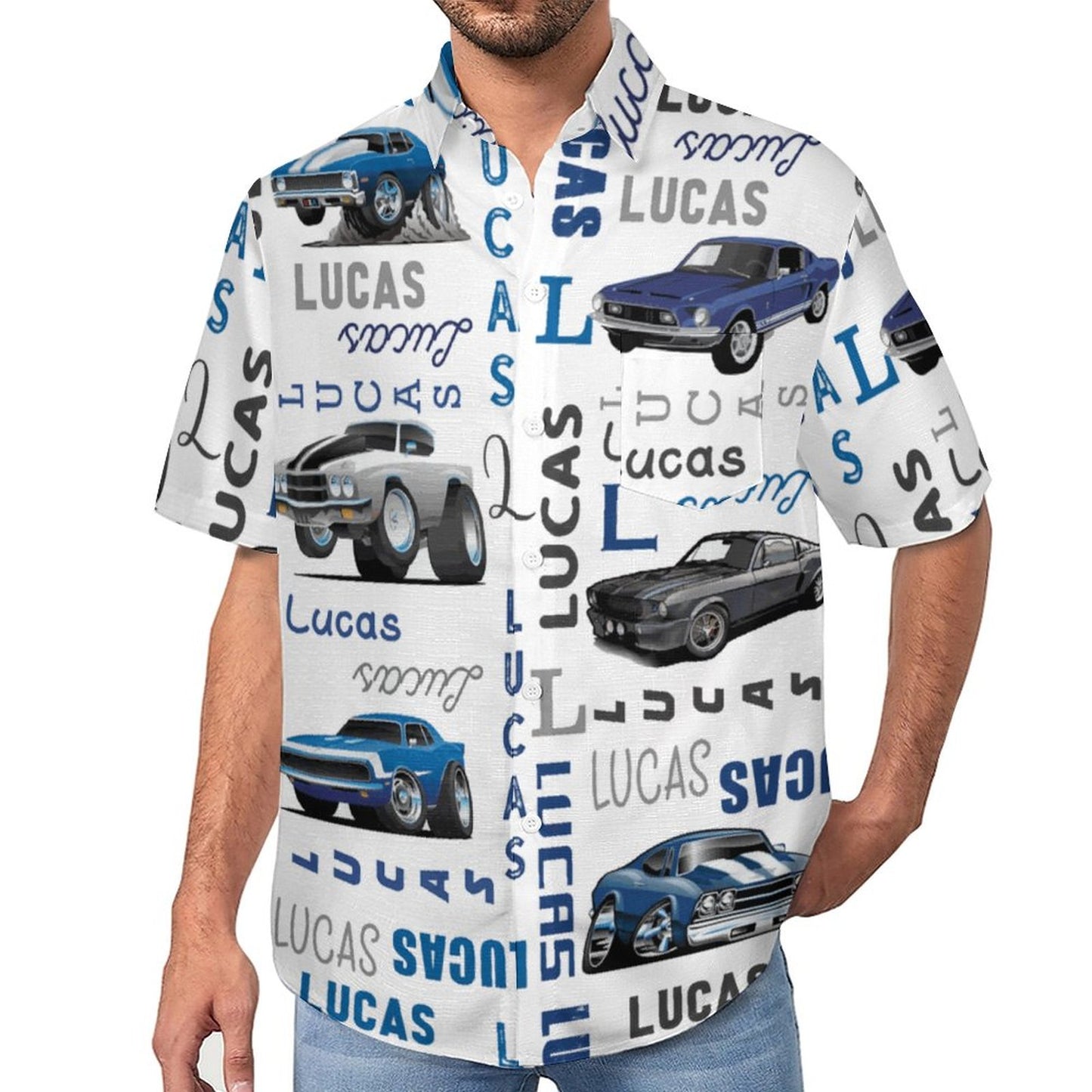 Men's Painted Car Print Vacation Hawaiian Shirt