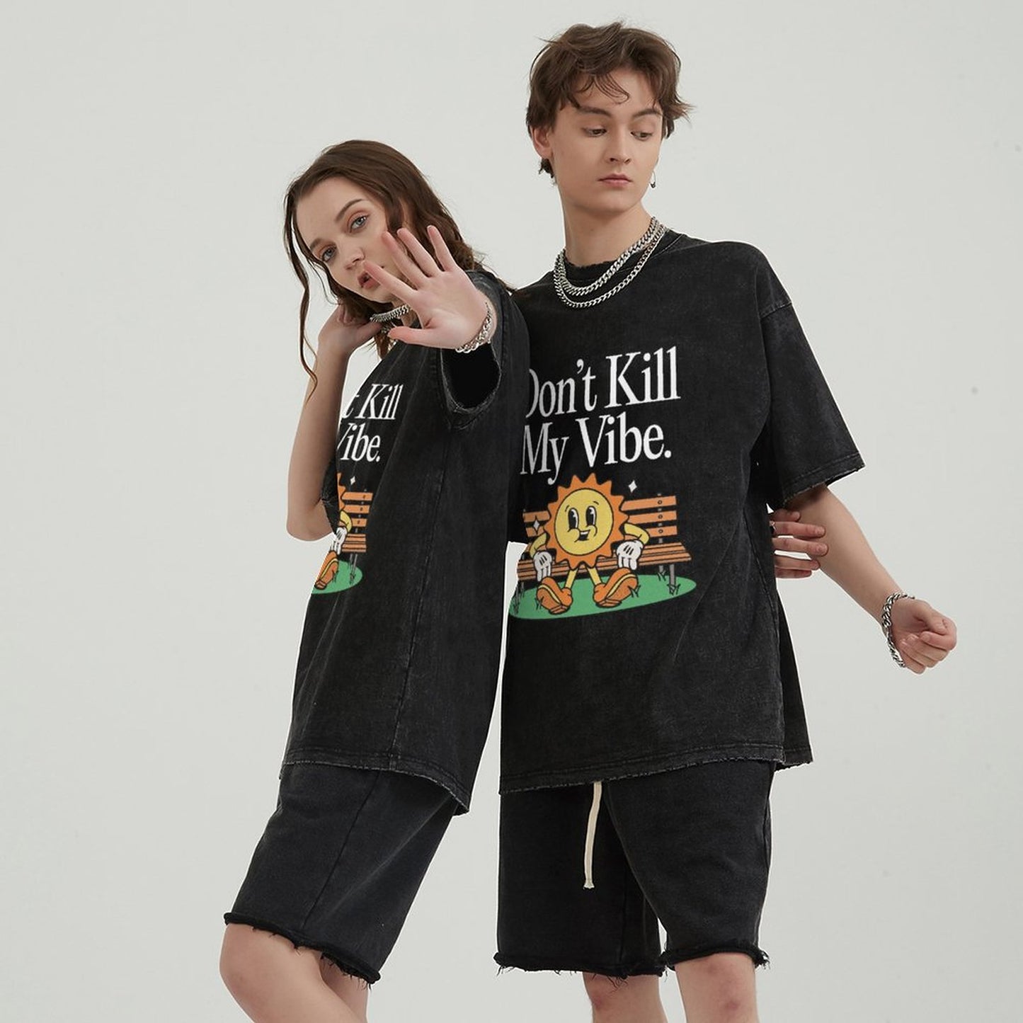 Unisex Vintage Solid Wash Denim T-Shirts 2306104536