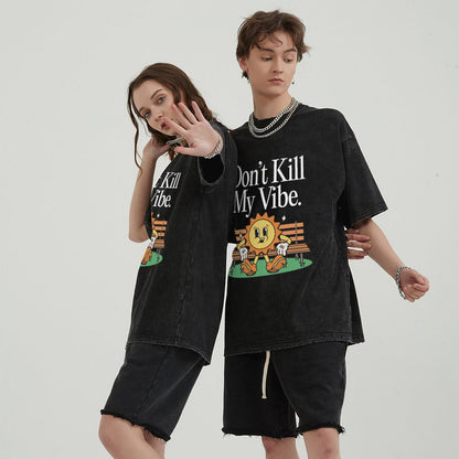 Unisex Vintage Solid Wash Denim T-Shirts 2306104536