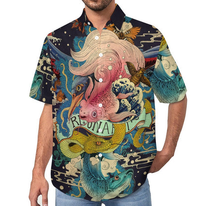Men's Ukiyo-e Sea Life Print Vacation Hawaiian Shirt 2305107206
