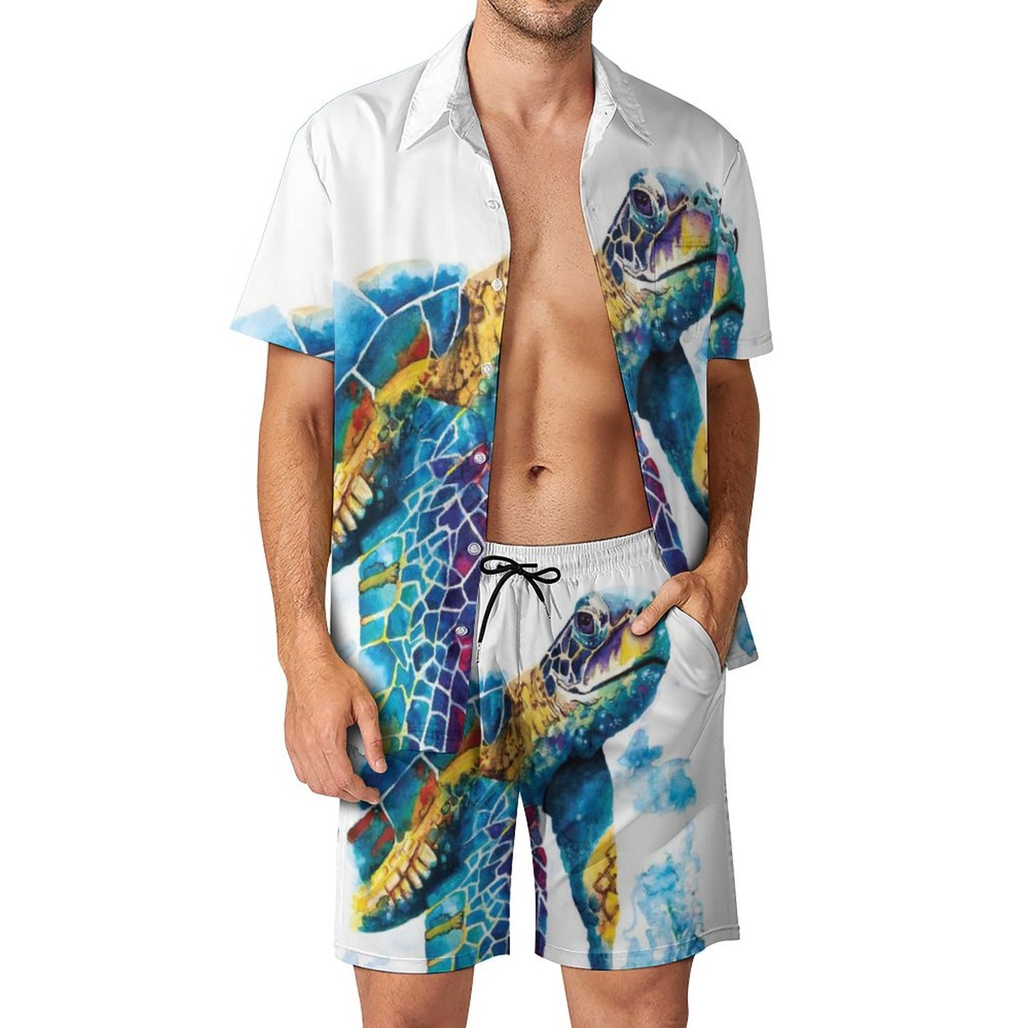 Men's Hawaiian Print Beach Two-Piece Suit 2305104105