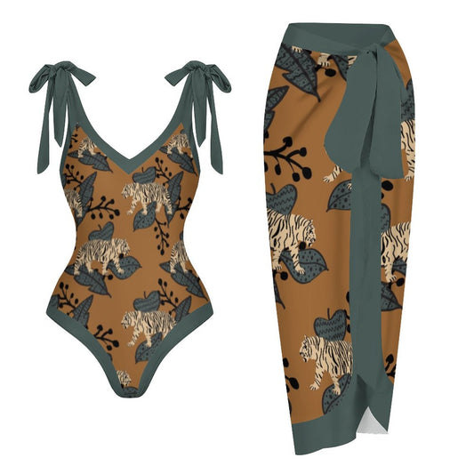 Casual Printed One-Piece Swimsuit And Cover Up 2305102867