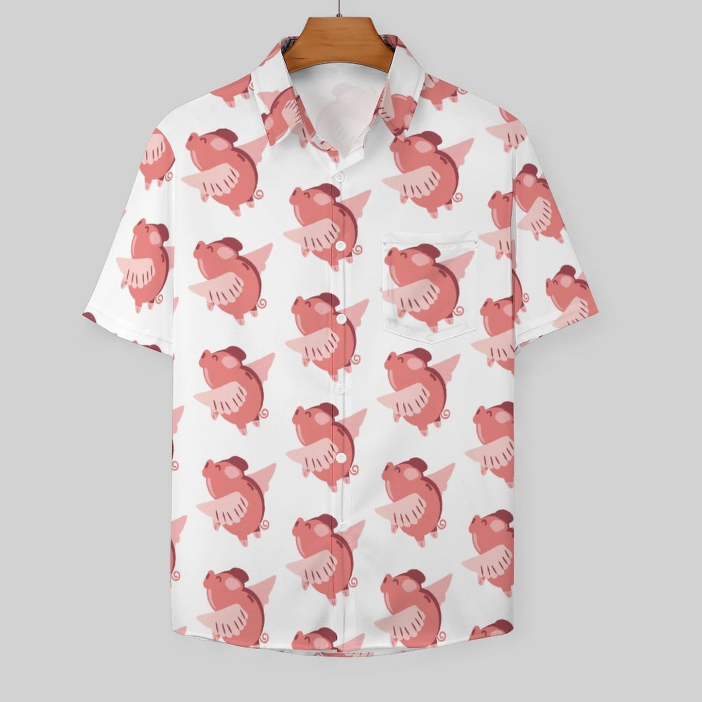 Men's Hawaiian Flying Pig Print Resort Shirt 2306101859