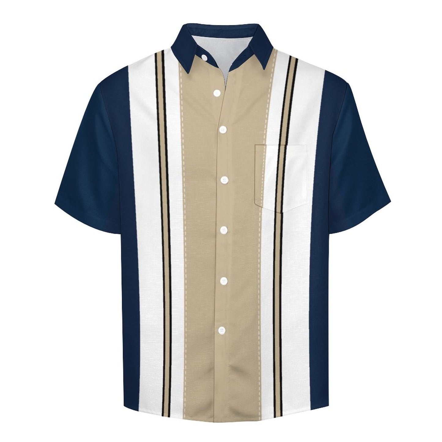 Men's Geometric Stripe Print Front Button Soft Breathable Chest Pocket Casual Shirt