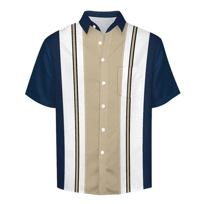 Men's Geometric Stripe Print Front Button Soft Breathable Chest Pocket Casual Shirt