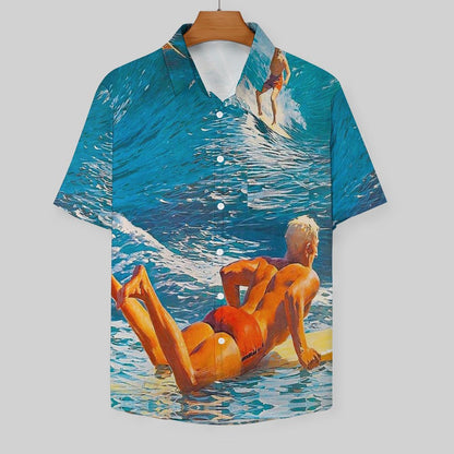 Men's Surf Print Casual Short Sleeve Shirt 2306102377