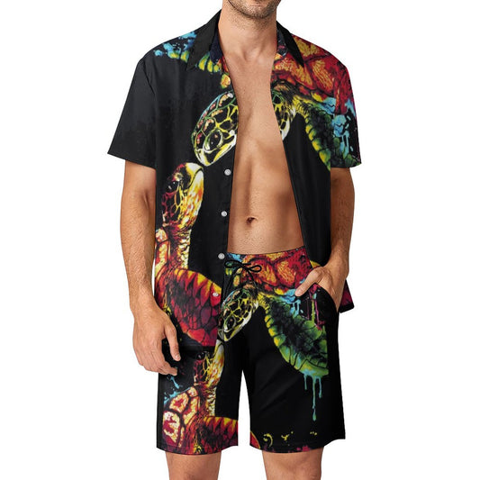 Men's Hawaiian Print Beach Two-Piece Suit 2305102306