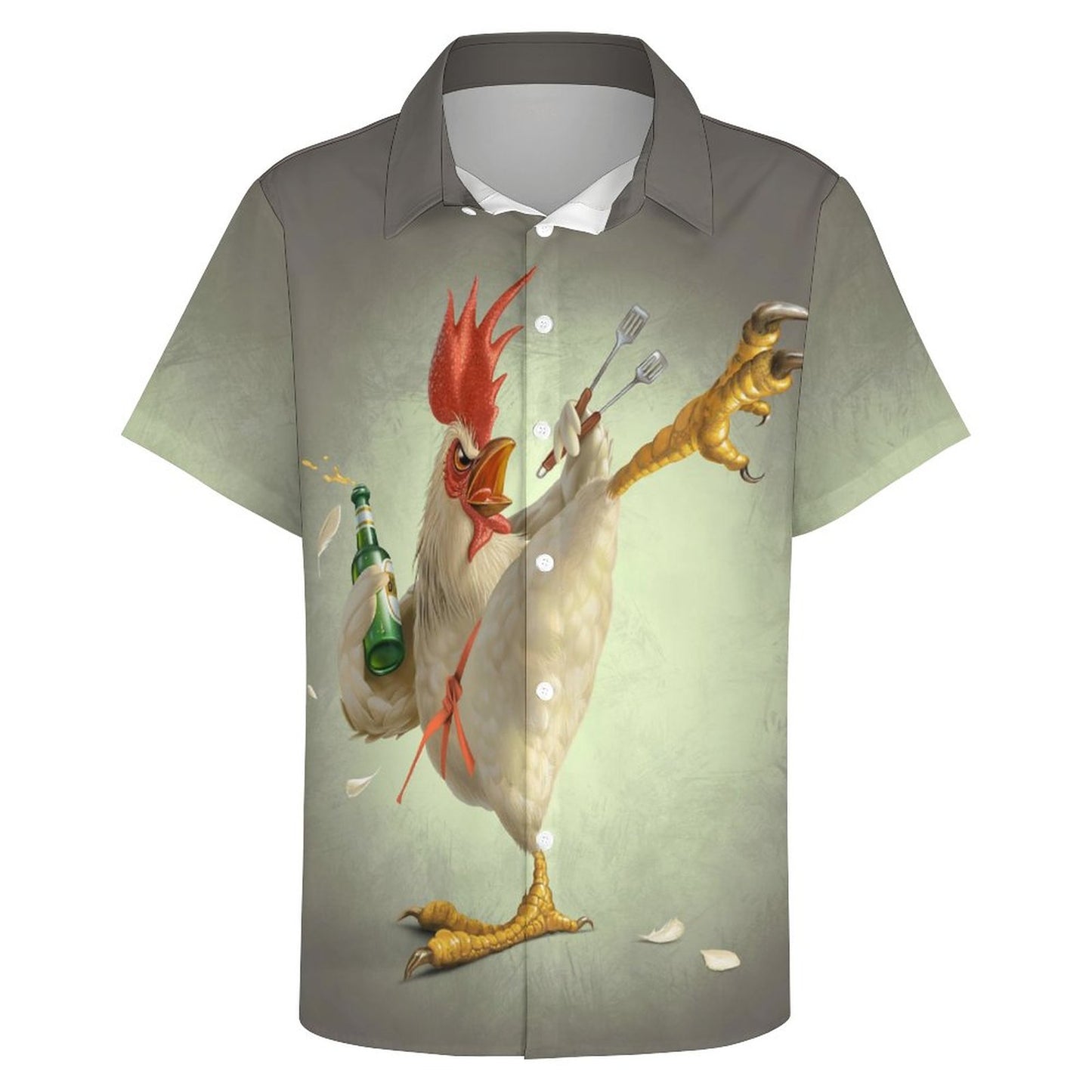 Rooster Gradient Print Hawaiian Men's Casual Shirt