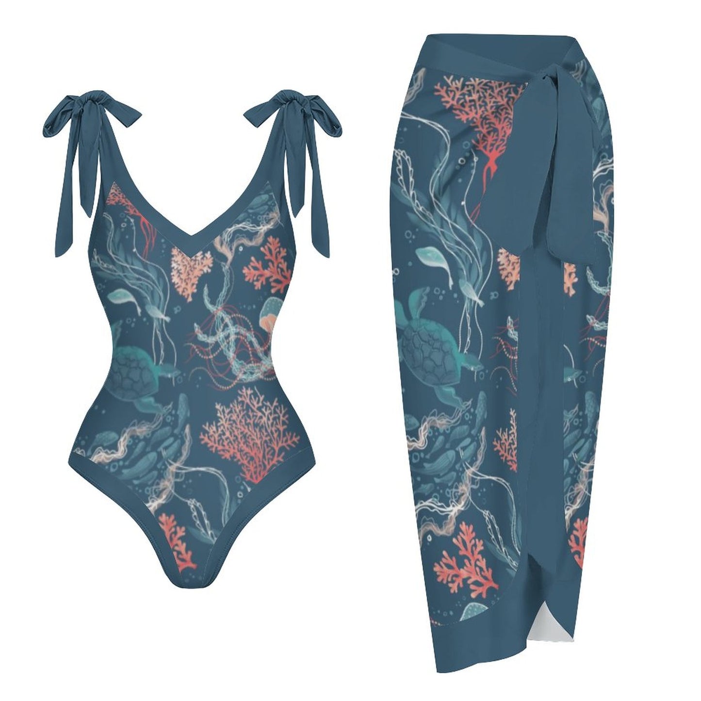 Casual Printed One Piece Swimsuit And Cover Up 2305104934