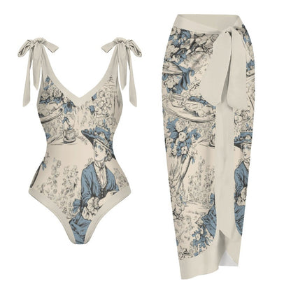 Casual Printed One-Piece Swimsuit And Cover Up 2305102461