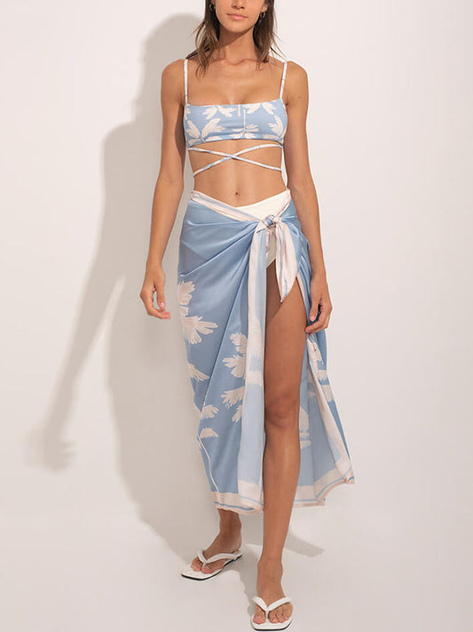 Fashion Print Beach One Piece Swimsuit and Cover Up