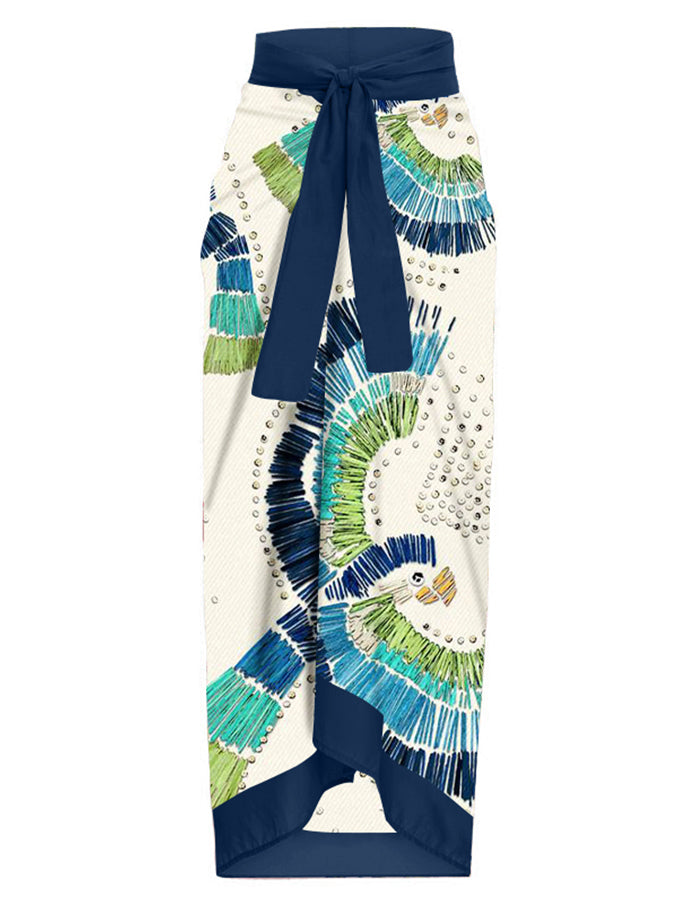One-Shoulder Ruffle Print One-Piece Swimsuit Set