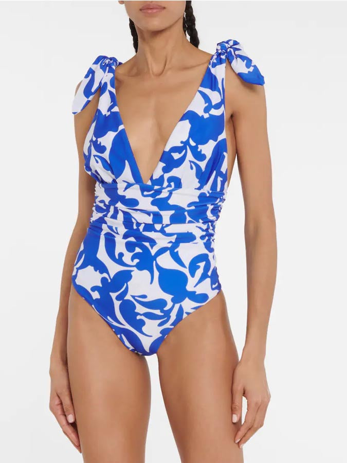 Blue Printed Swimsuit  and Coverup
